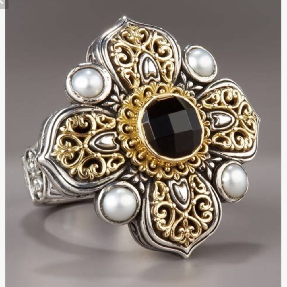 Konstantino Pearl onyx gold silver statement ring